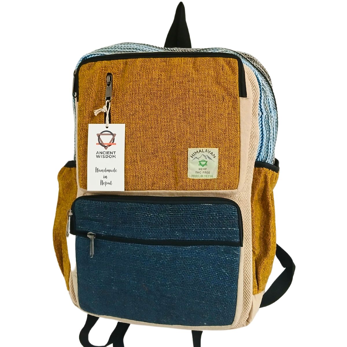 Rucksack – Hanf kastenförmig blaugrün-kurkuma – groß