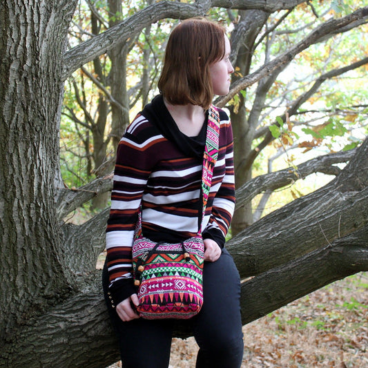 Kleine Umhängetasche – Jacquard – Rosa
