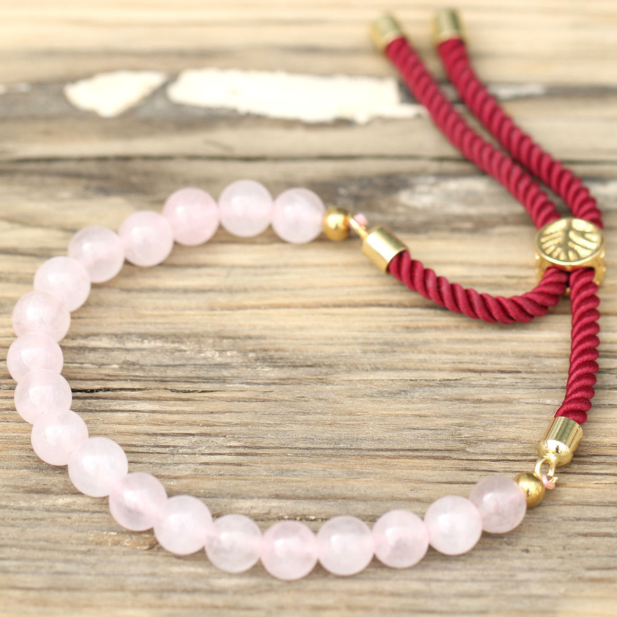 Armband – Edelstein Schnur vergoldet bordeaux – Rosenquarz