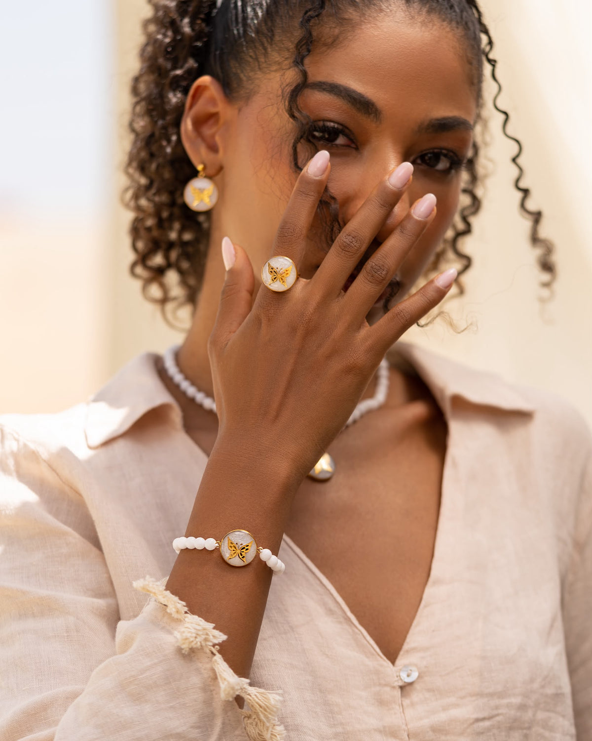 Set mit Perlen – Schmetterling in Blattgold