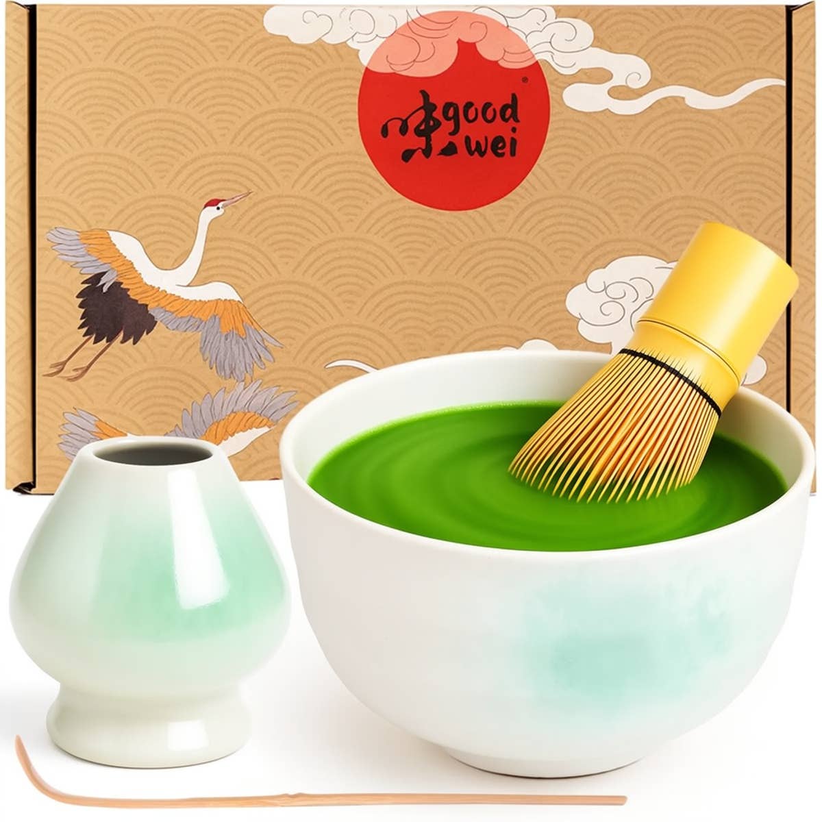 Matcha-Set „Shiro“ – Schale 180 ml mit Besen, Halter & Löffel
