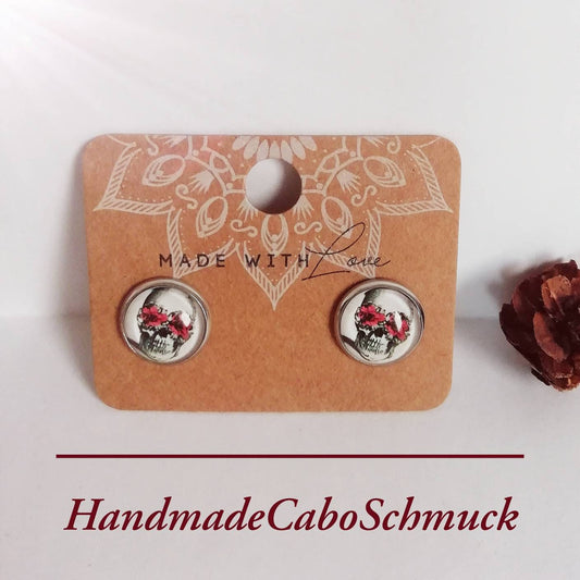 Ohrringe „Totenkopf Schädel Blume“ – 12 mm