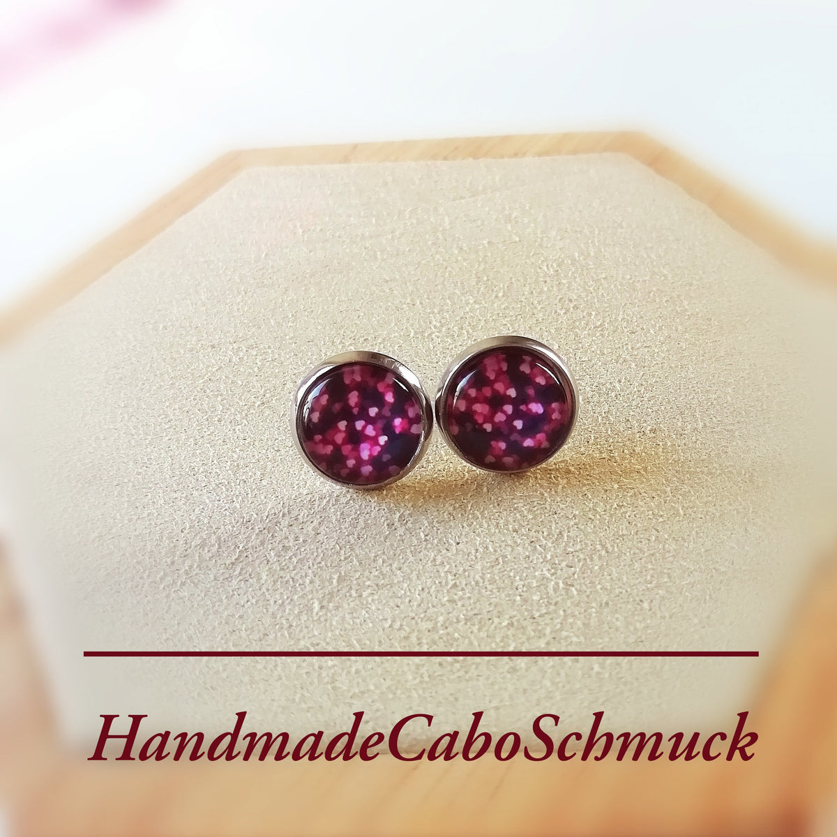 Ohrringe „Herzen Pink Schwarz“ – 10 mm