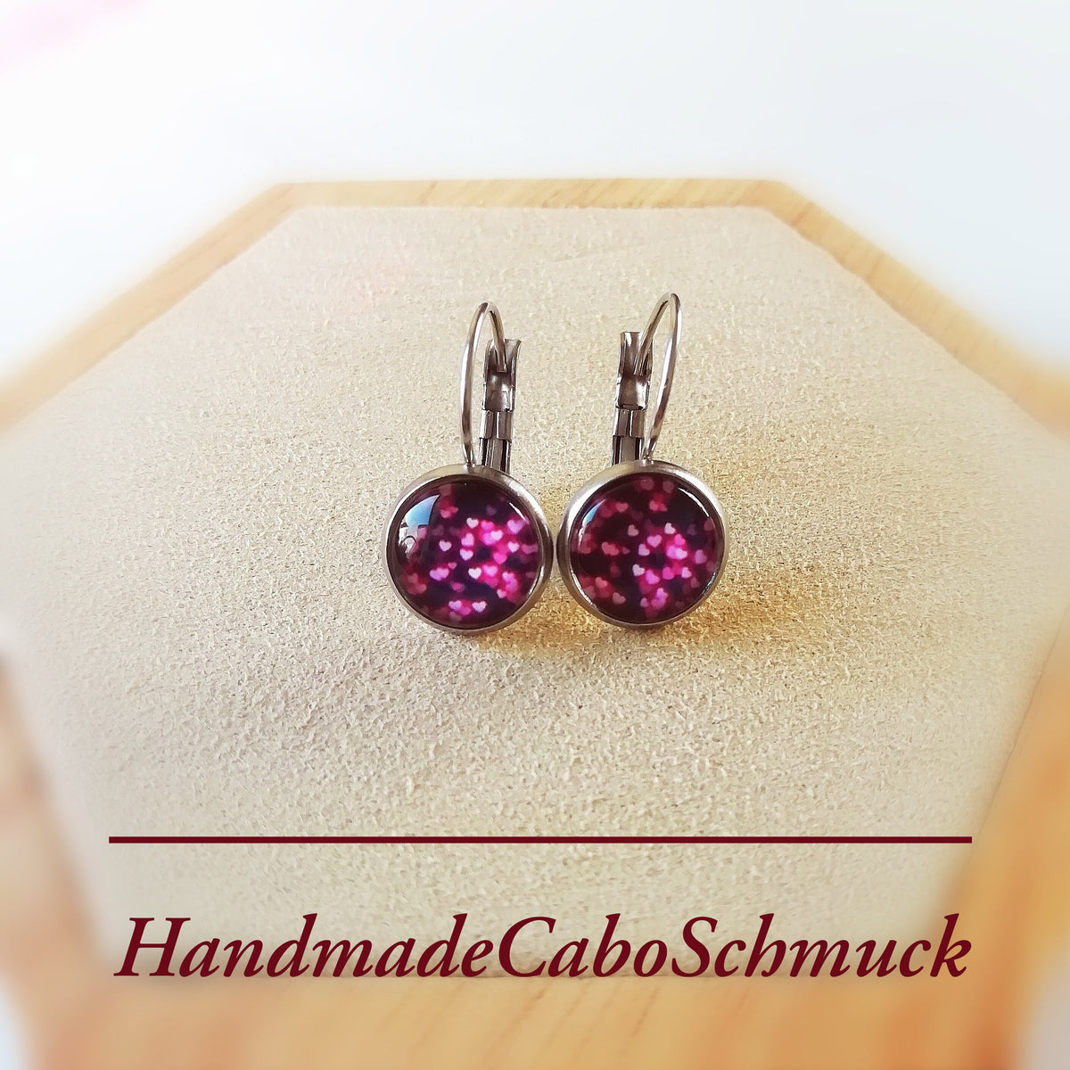 Ohrringe „Herzen Pink Schwarz“ – 10 mm