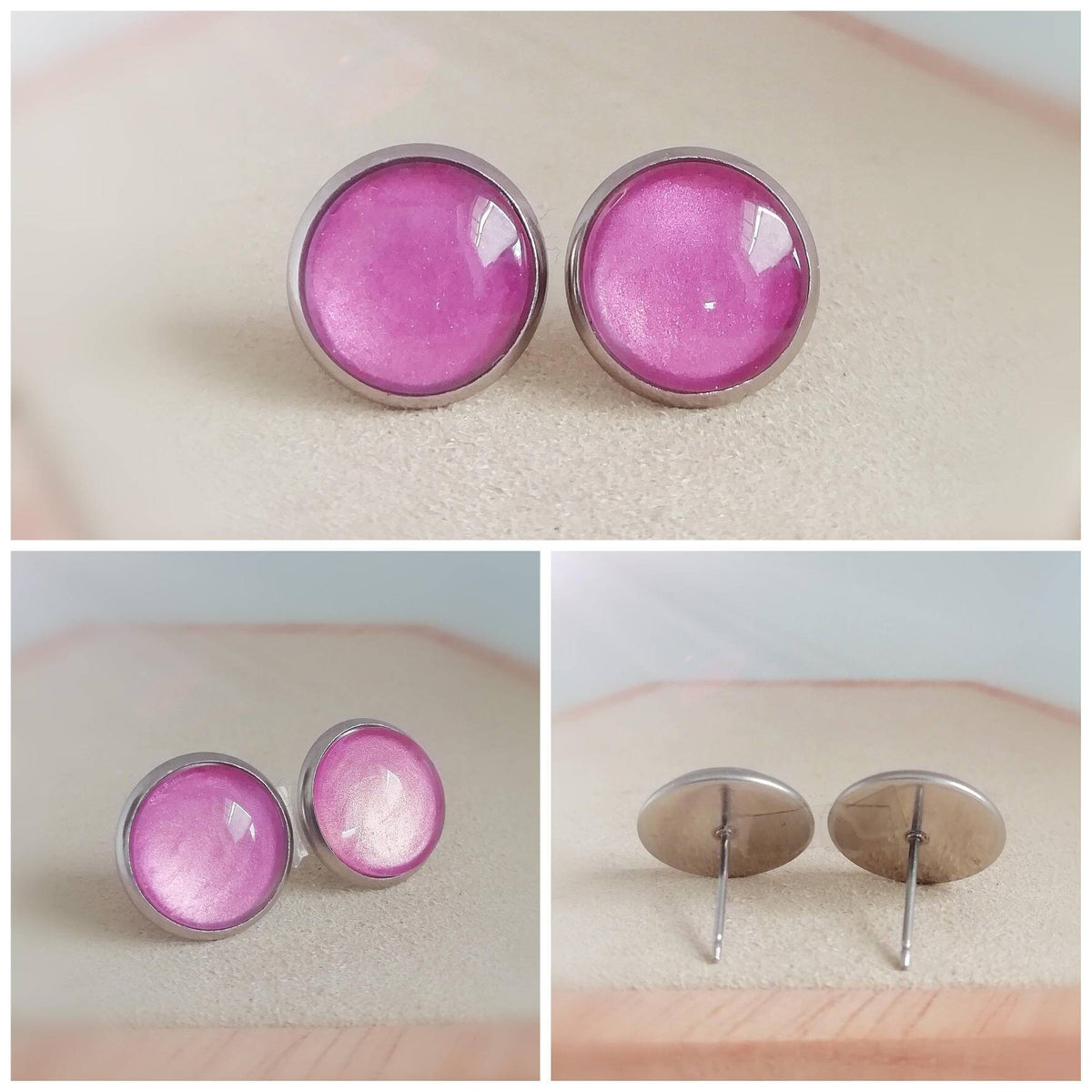 Ohrringe „Handbemalt Lila Rosa Schimmer“ – 12 mm