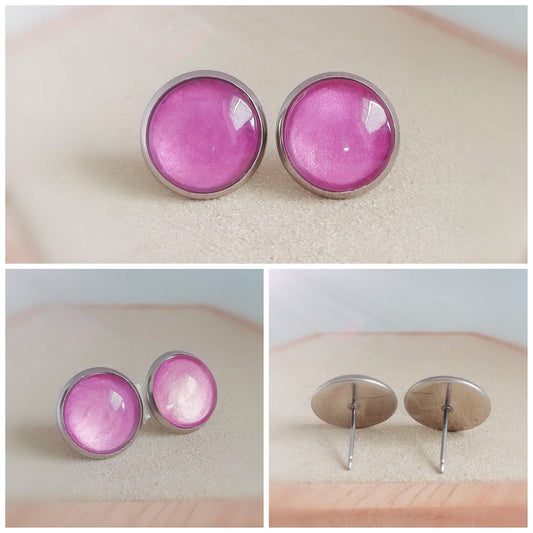 Ohrringe „Handbemalt Lila Rosa Schimmer“ – 12 mm