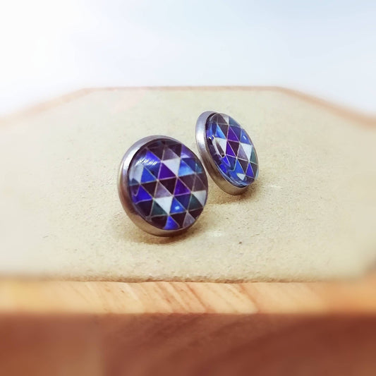Ohrringe „Geometrisches Muster Blau Weiß“ – 12 mm