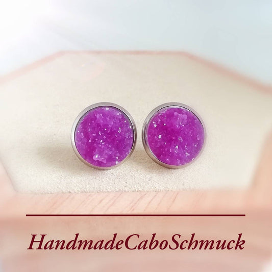 Ohrringe „Druzy Lila Pink Glitzer“ – 12 mm