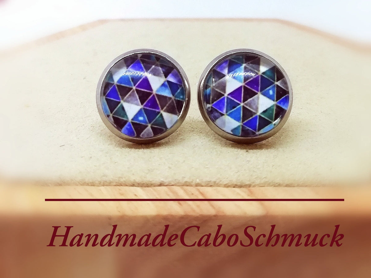 Ohrringe „Geometrisches Muster Blau Weiß“ – 12 mm