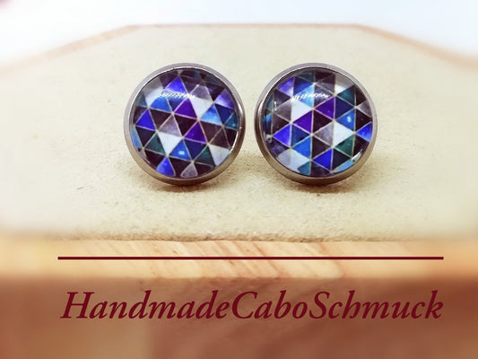 Ohrringe „Geometrisches Muster Blau Weiß“ – 12 mm