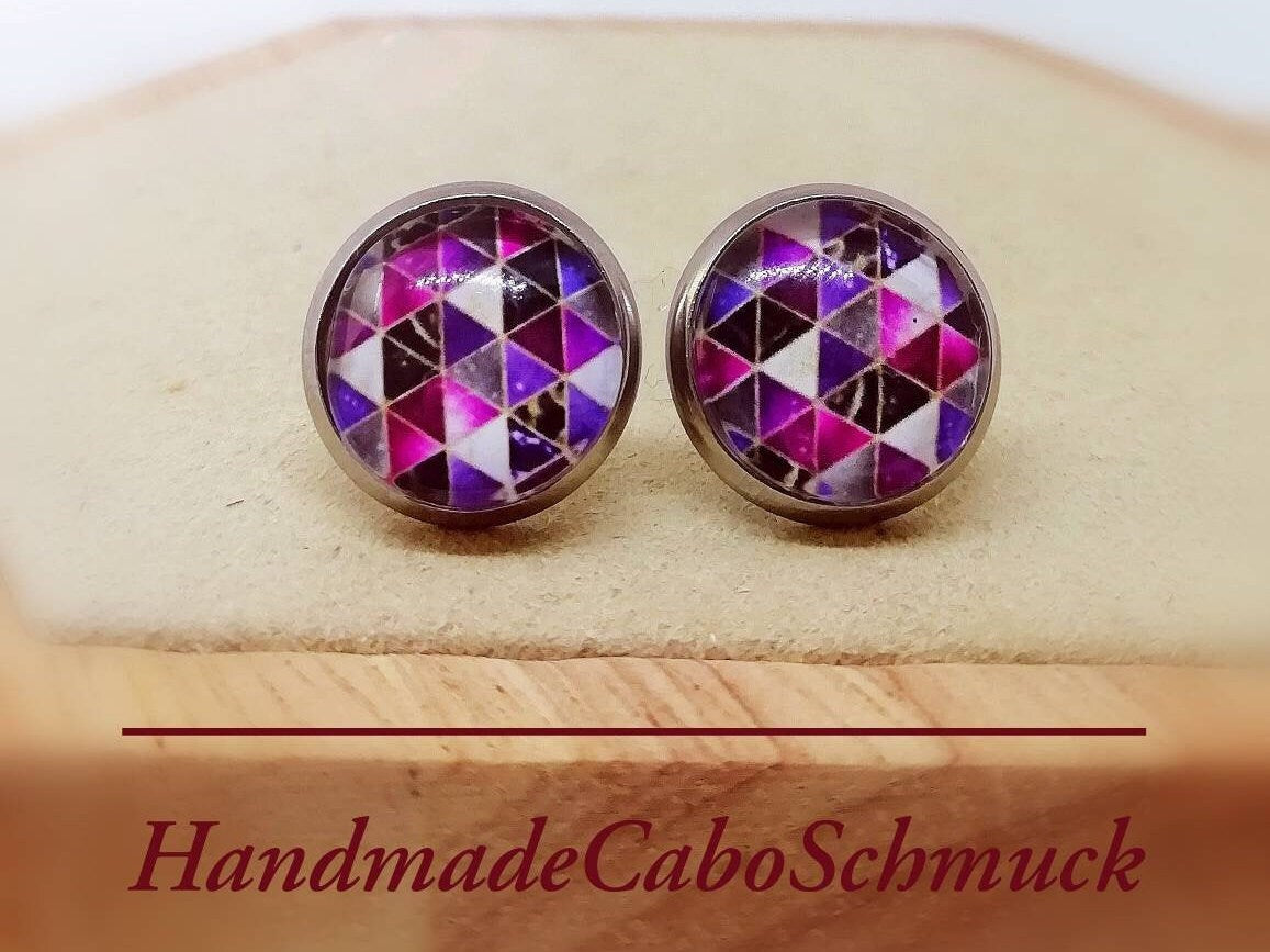 Ohrringe „Geometrisches Muster Lila Pink“ – 12 mm