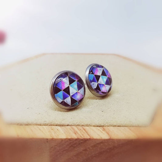 Ohrringe „Geometrisches Muster Schwarz Bunt“ – 12 mm