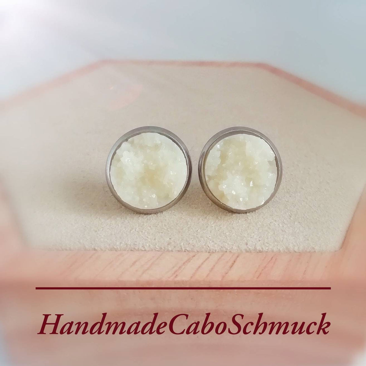 Ohrringe „Druzy Weiß Beige Glitzer“ – 12 mm