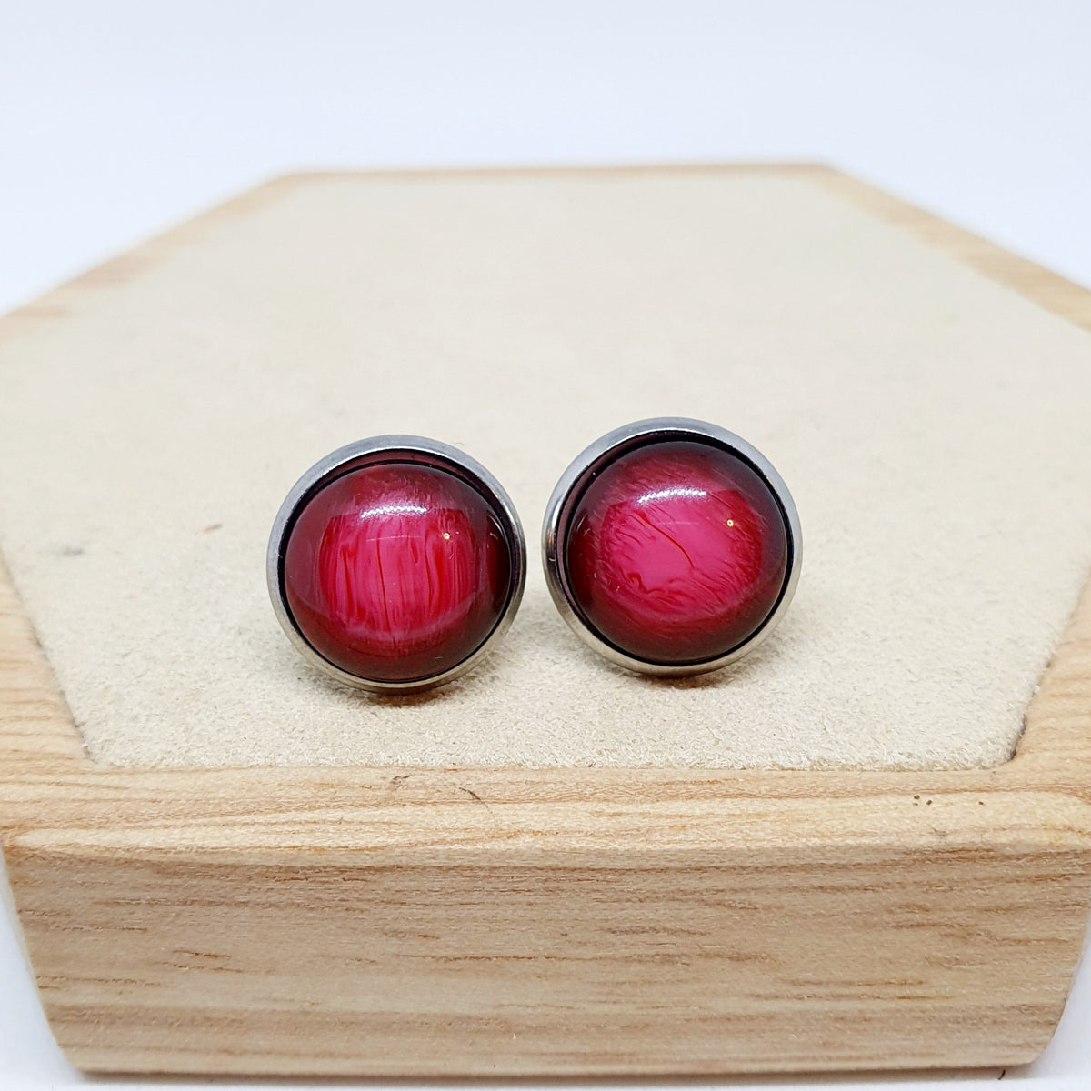 Ohrringe „Rot Weinrot Dunkelrot“ – 12 mm