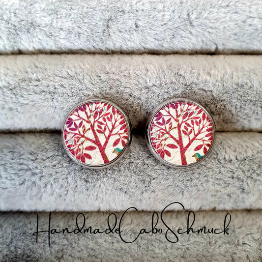 Ohrringe „Holzcabochon Baum Lebensbaum“ – 12 mm