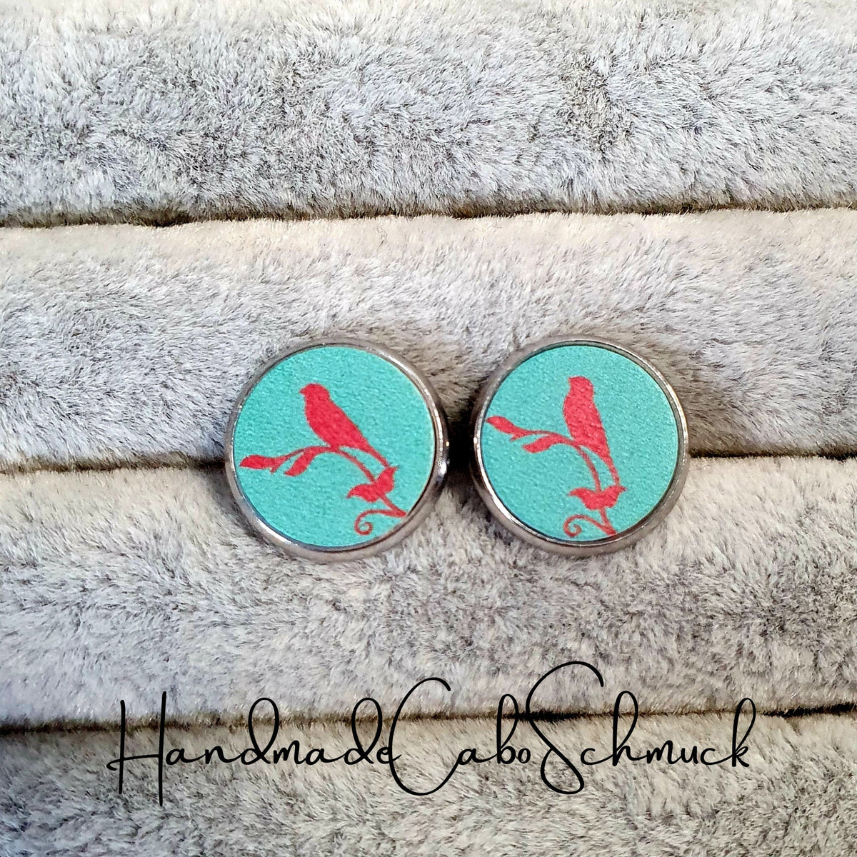 Ohrringe „Holzcabochon Vogelmotiv Vögel“ – 12 mm