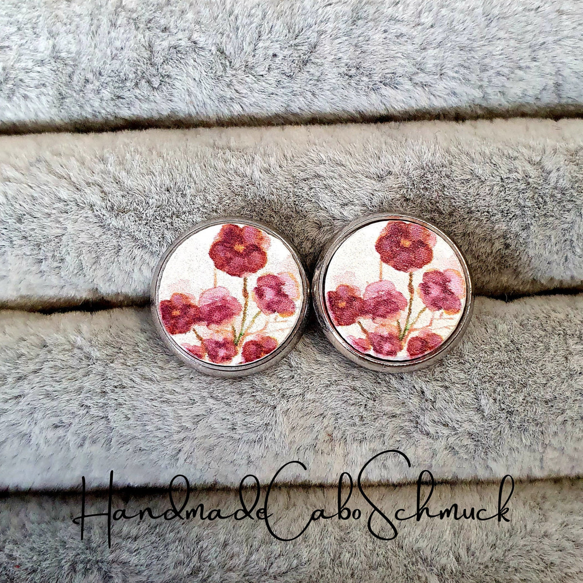 Ohrringe „Holzcabochon Blume Blumenmotiv Mohnblume“ – 12 mm