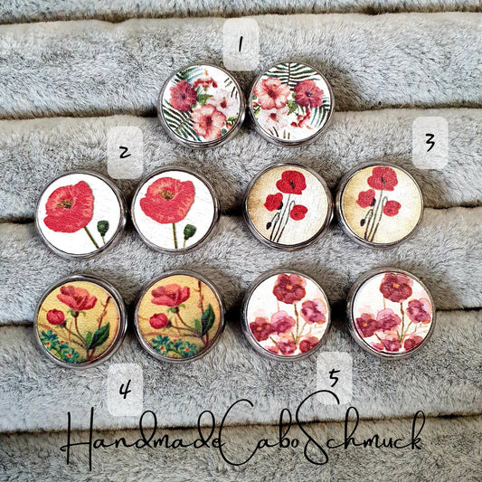 Ohrringe „Holzcabochon Blume Blumenmotiv Mohnblume“ – 12 mm