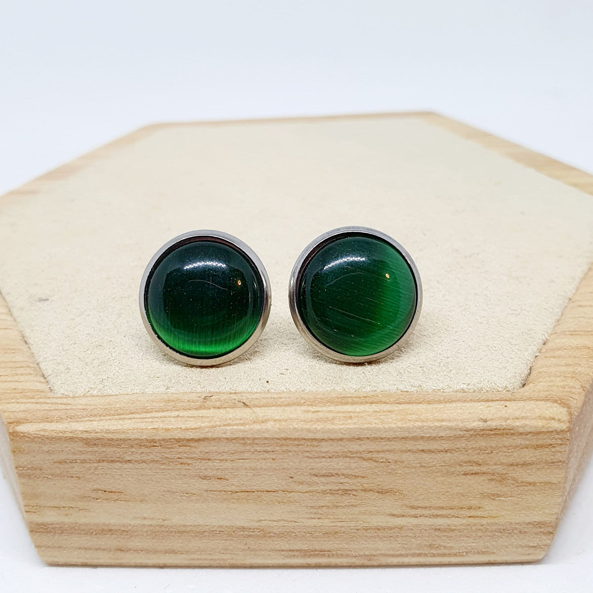 Ohrringe „Cateye Dunkelgrün“ – 12 mm