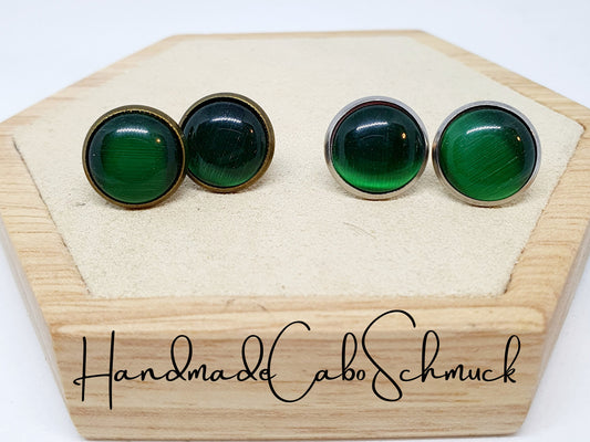 Ohrringe „Cateye Dunkelgrün“ – 12 mm