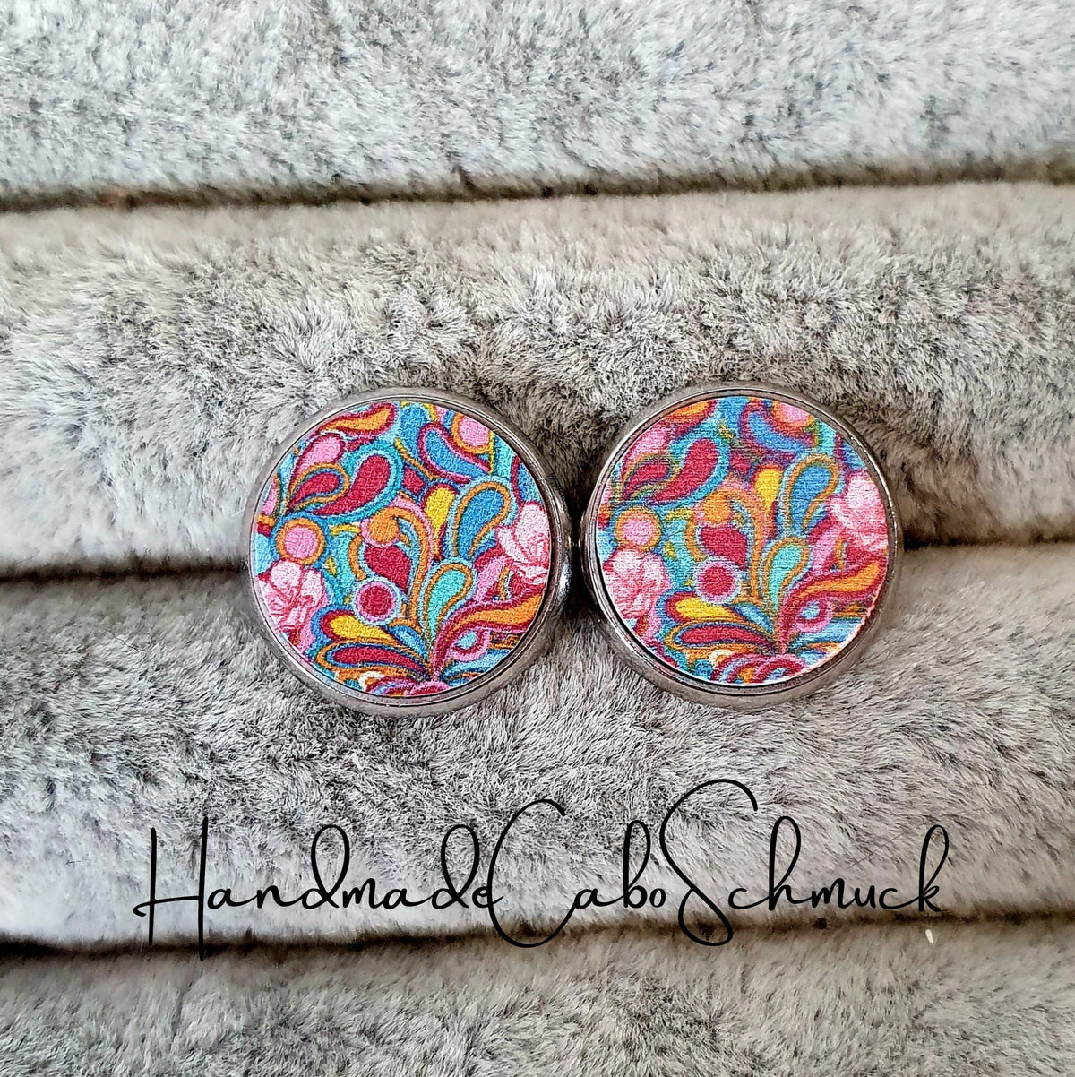 Ohrringe „Holzcabochon Parsley Motiv Blumen“ – 12 mm