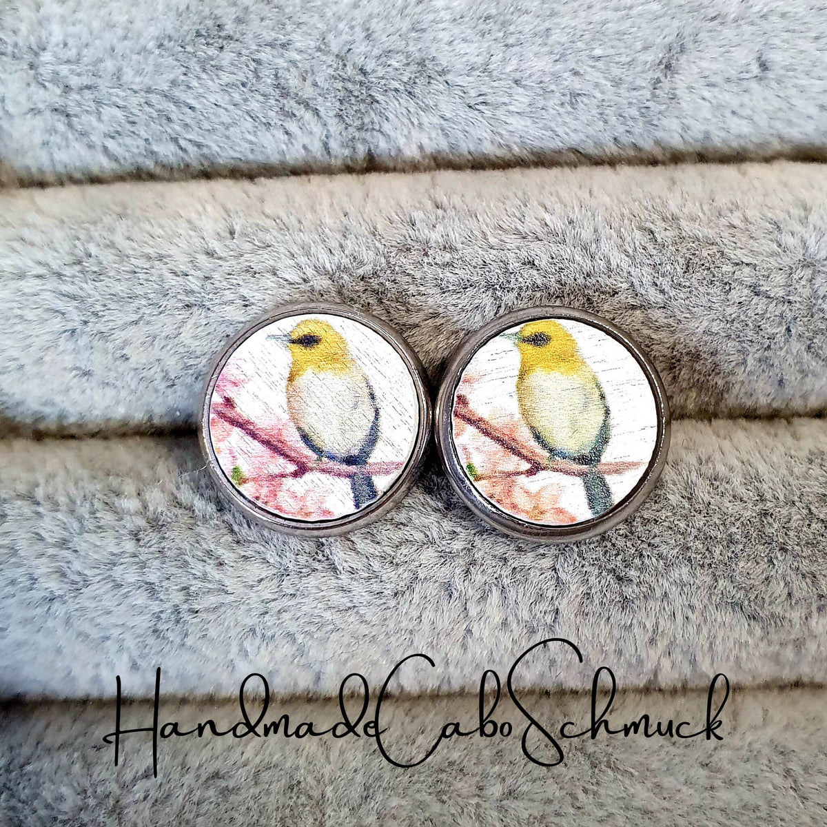 Ohrringe „Holzcabochon Vogelmotiv Vögel“ – 12 mm