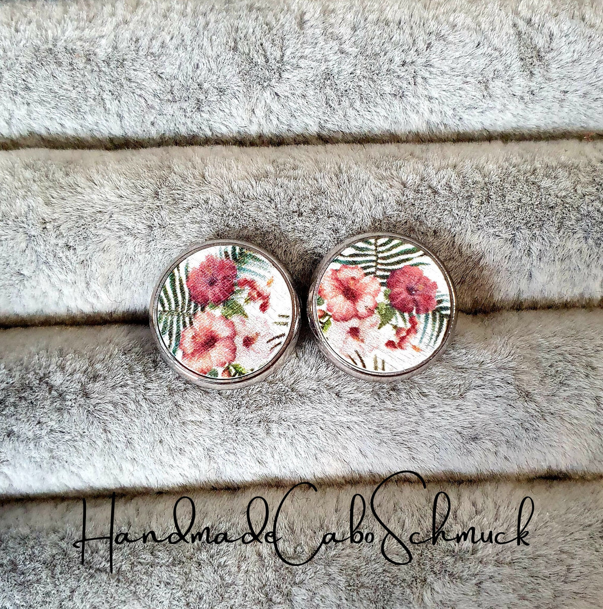 Ohrringe „Holzcabochon Blume Blumenmotiv Mohnblume“ – 12 mm