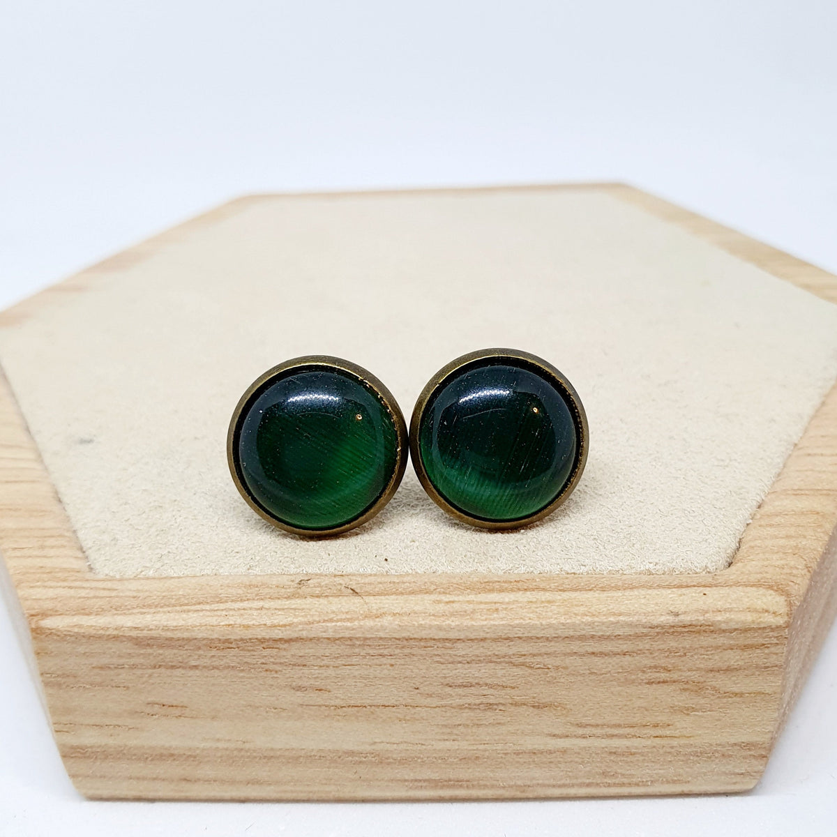 Ohrringe „Cateye Dunkelgrün“ – 12 mm