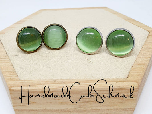 Ohrringe „Cateye Grün Hellgrün“ – 12 mm