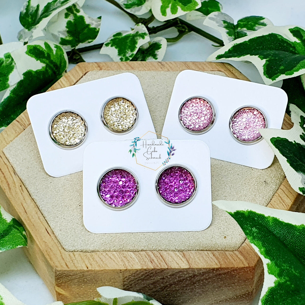Ohrringe „Glitzer Pink Rosa Champagner“ – 10 mm