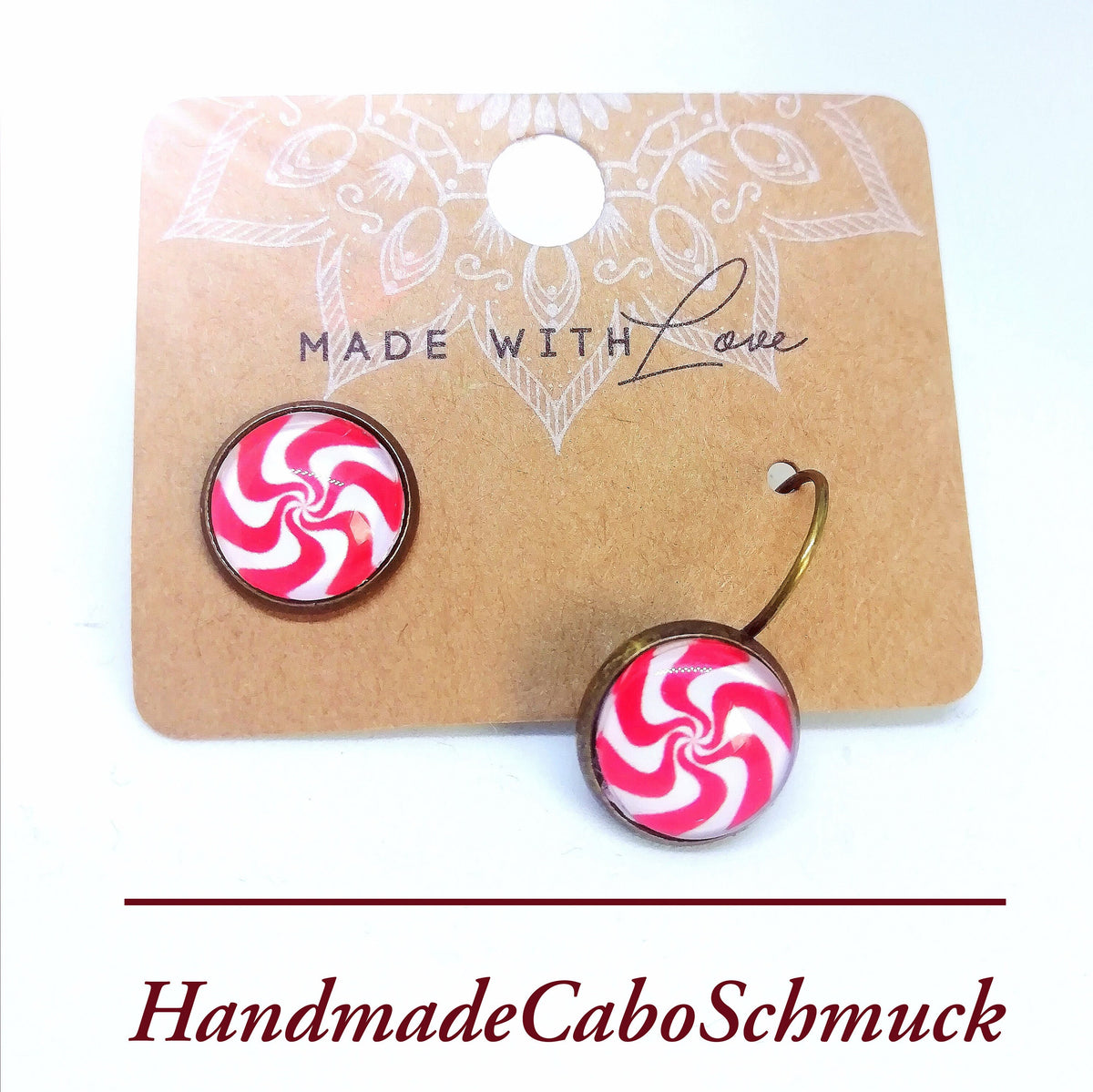 Ohrringe „Bonbon Swirl Rot Weiß“