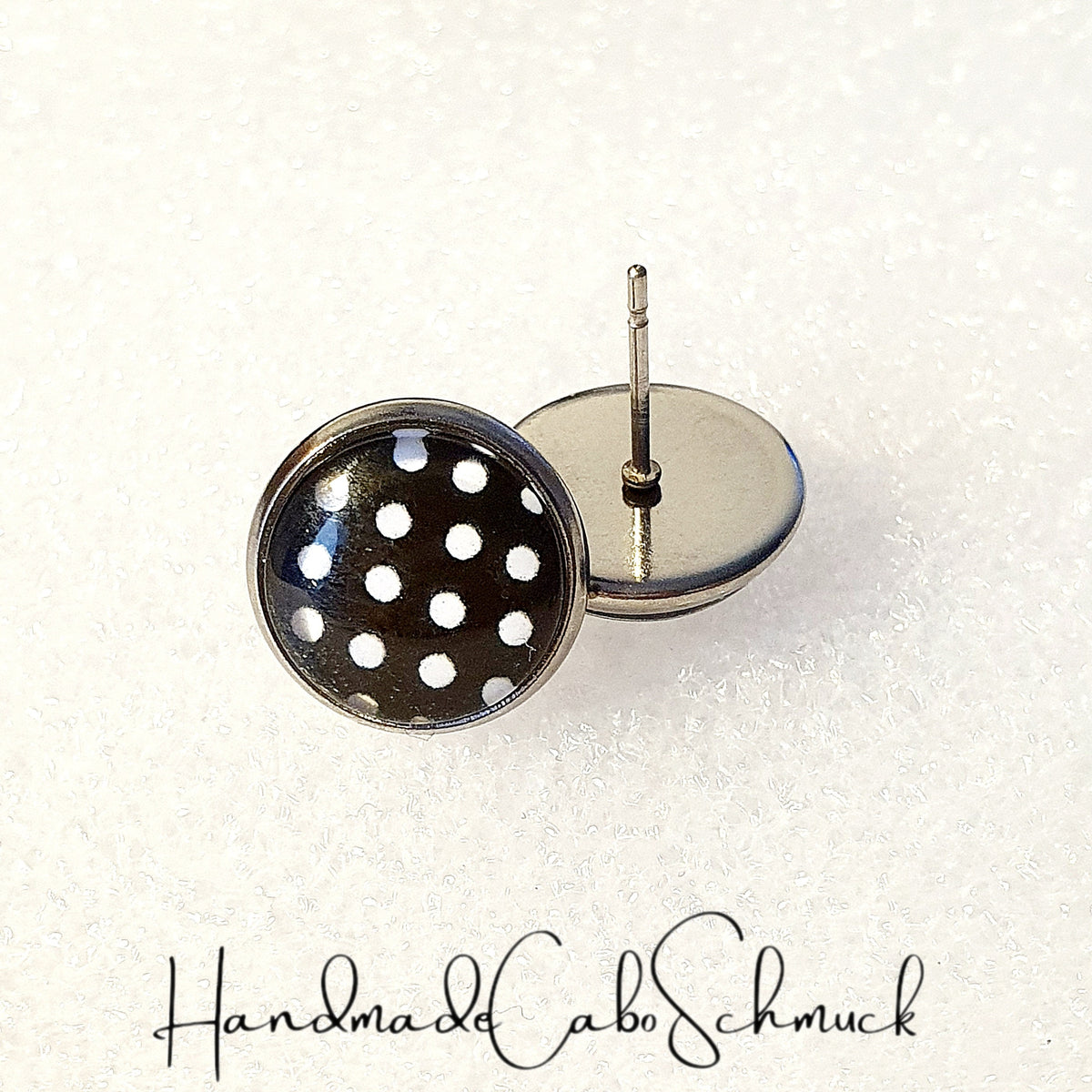 Ohrringe „Punkte Dots Schwarz Weiß“ – 12 mm
