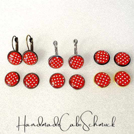Ohrringe „Punkte Dots Rot Weiß“ – 12 mm