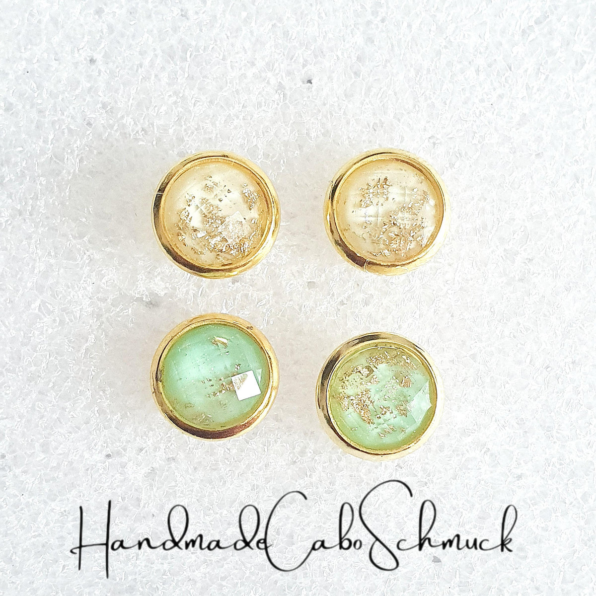 Ohrringe „Glitzer Gold Weiß Grün“ – 6 mm