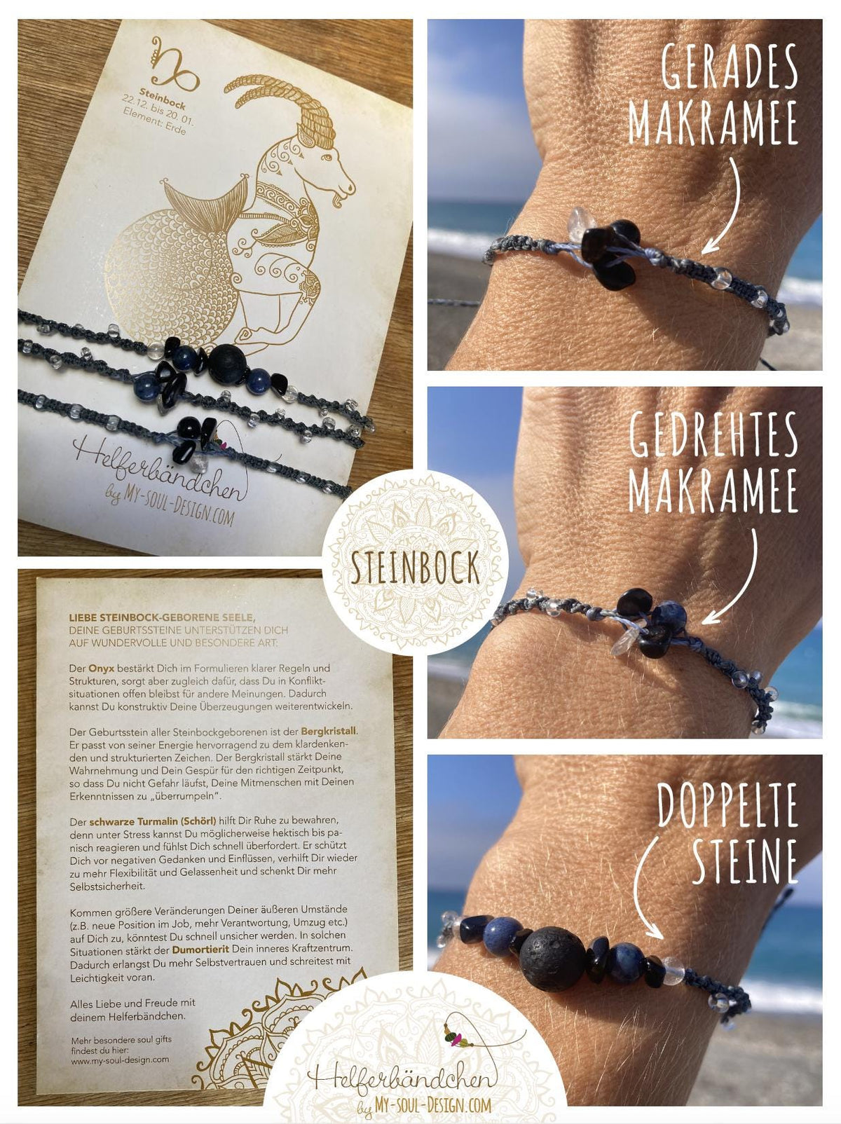 Helferbändchen® Sternzeichen-Makramee-Armband mit Edelsteinen