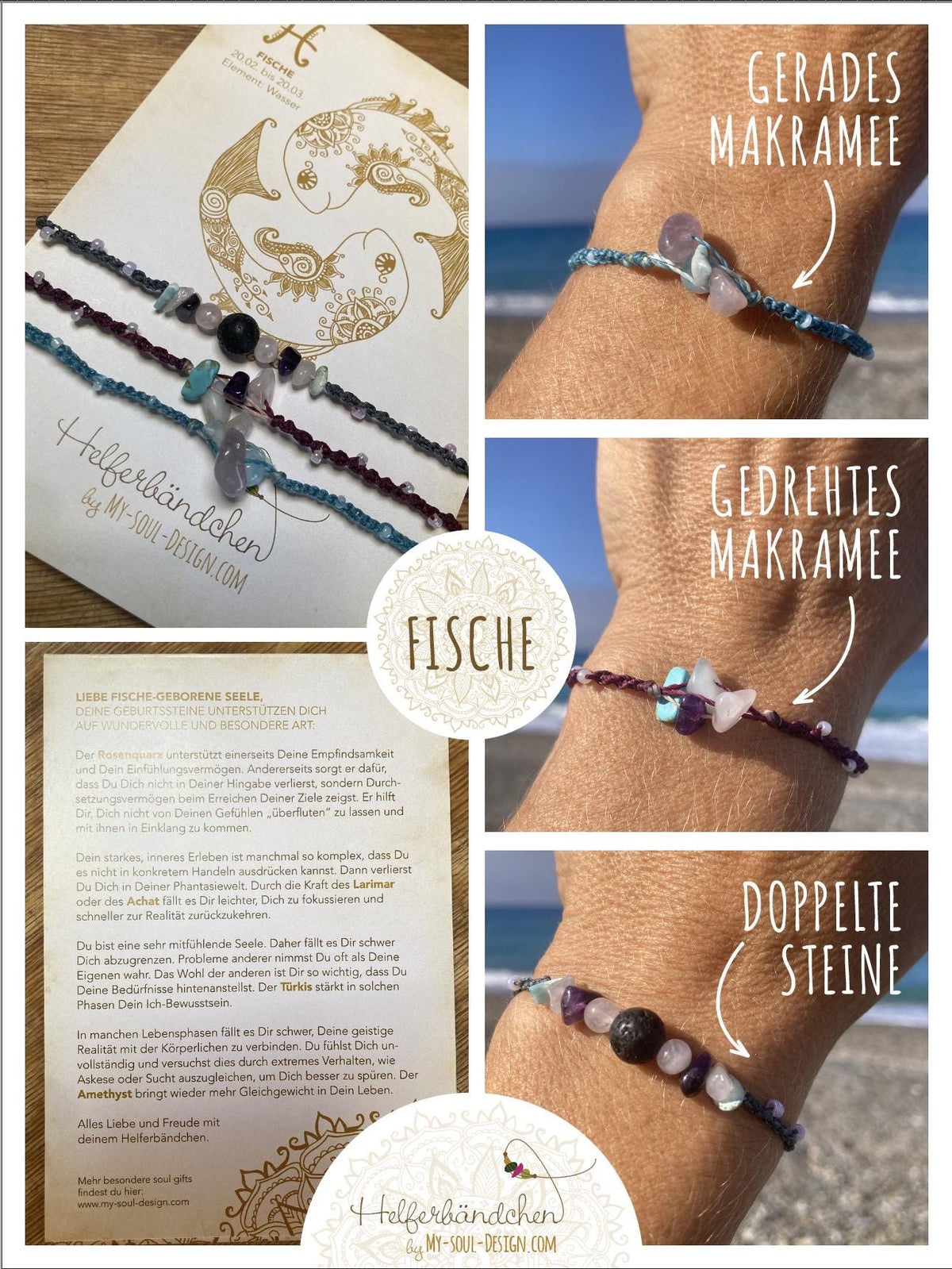Helferbändchen® Sternzeichen-Makramee-Armband mit Edelsteinen