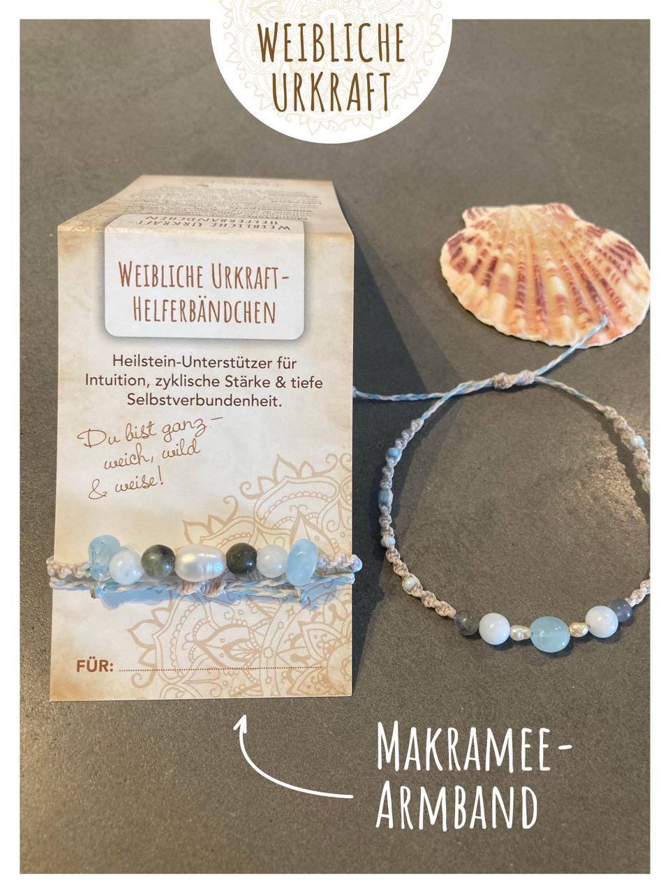 Helferbändchen® Weibliche Urkraft – Edelsteinschmuck mit Regenbogenmondstein, Labradorit und Aquamarin