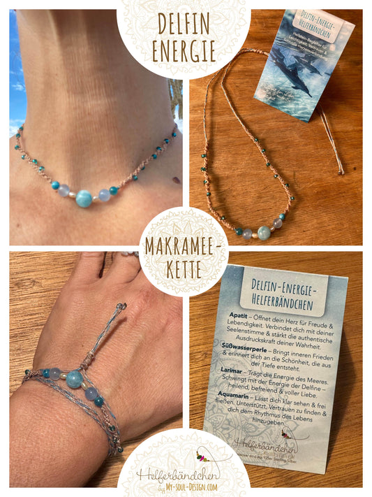 Helferbändchen® Delfin-Energie – Edelsteinschmuck mit Aquamarin, Larimar, Apatit und Süßwasserperle