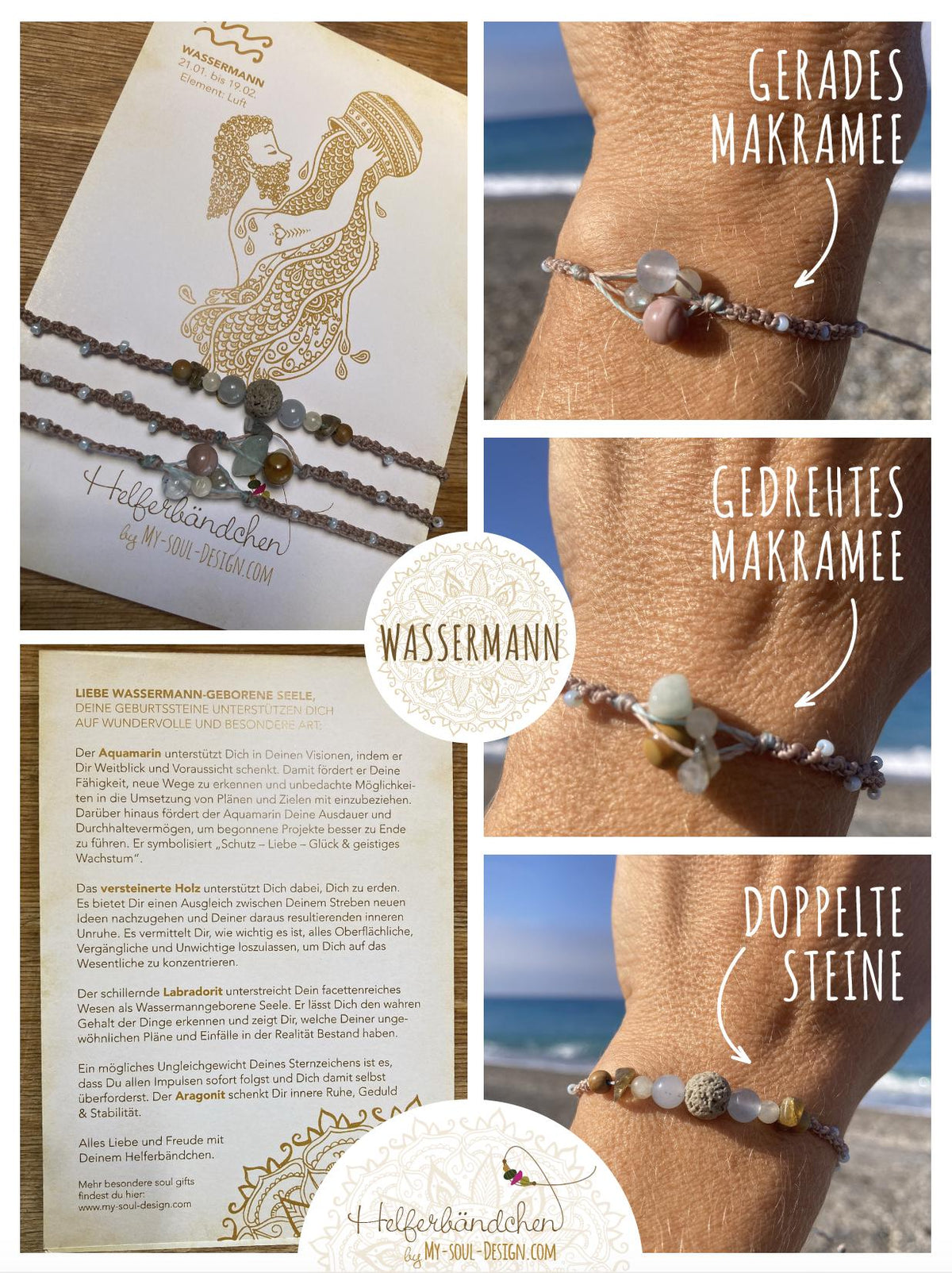 Helferbändchen® Sternzeichen-Makramee-Armband mit Edelsteinen