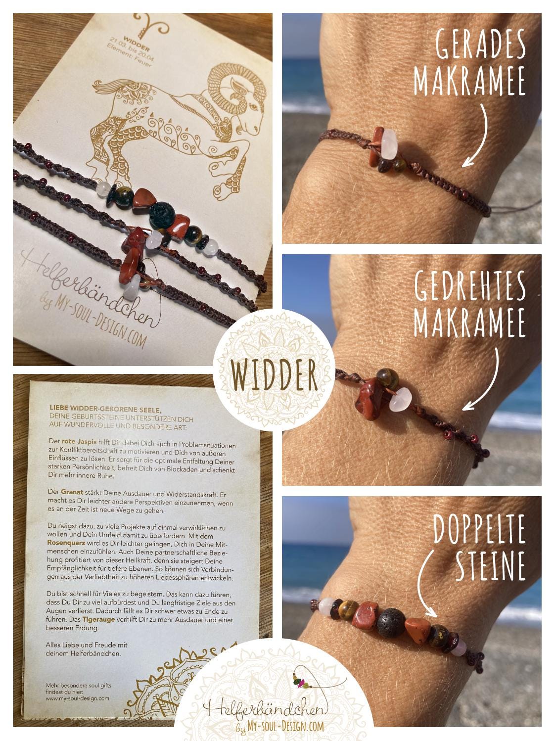 Helferbändchen® Sternzeichen-Makramee-Armband mit Edelsteinen