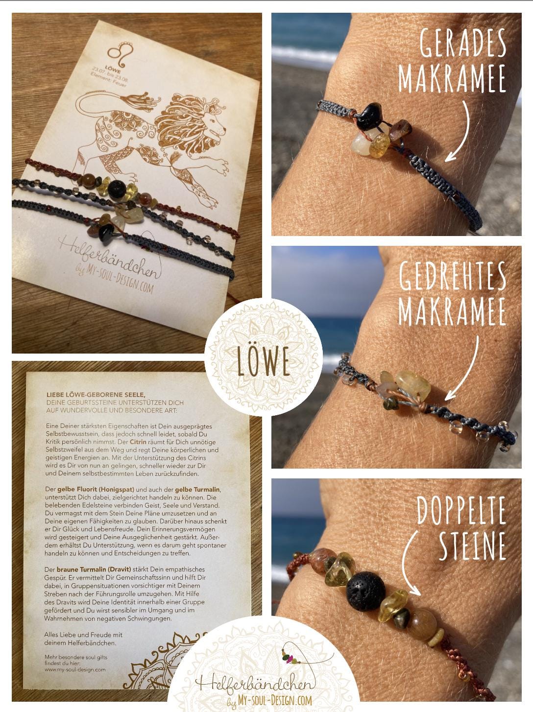 Helferbändchen® Sternzeichen-Makramee-Armband mit Edelsteinen