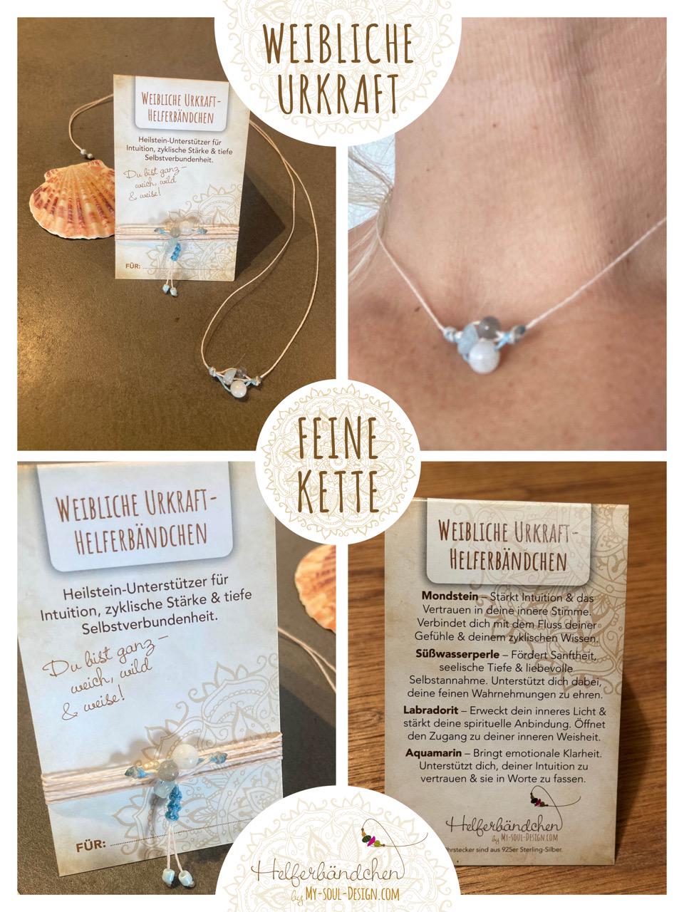 Helferbändchen® Weibliche Urkraft – Edelsteinschmuck mit Regenbogenmondstein, Labradorit und Aquamarin