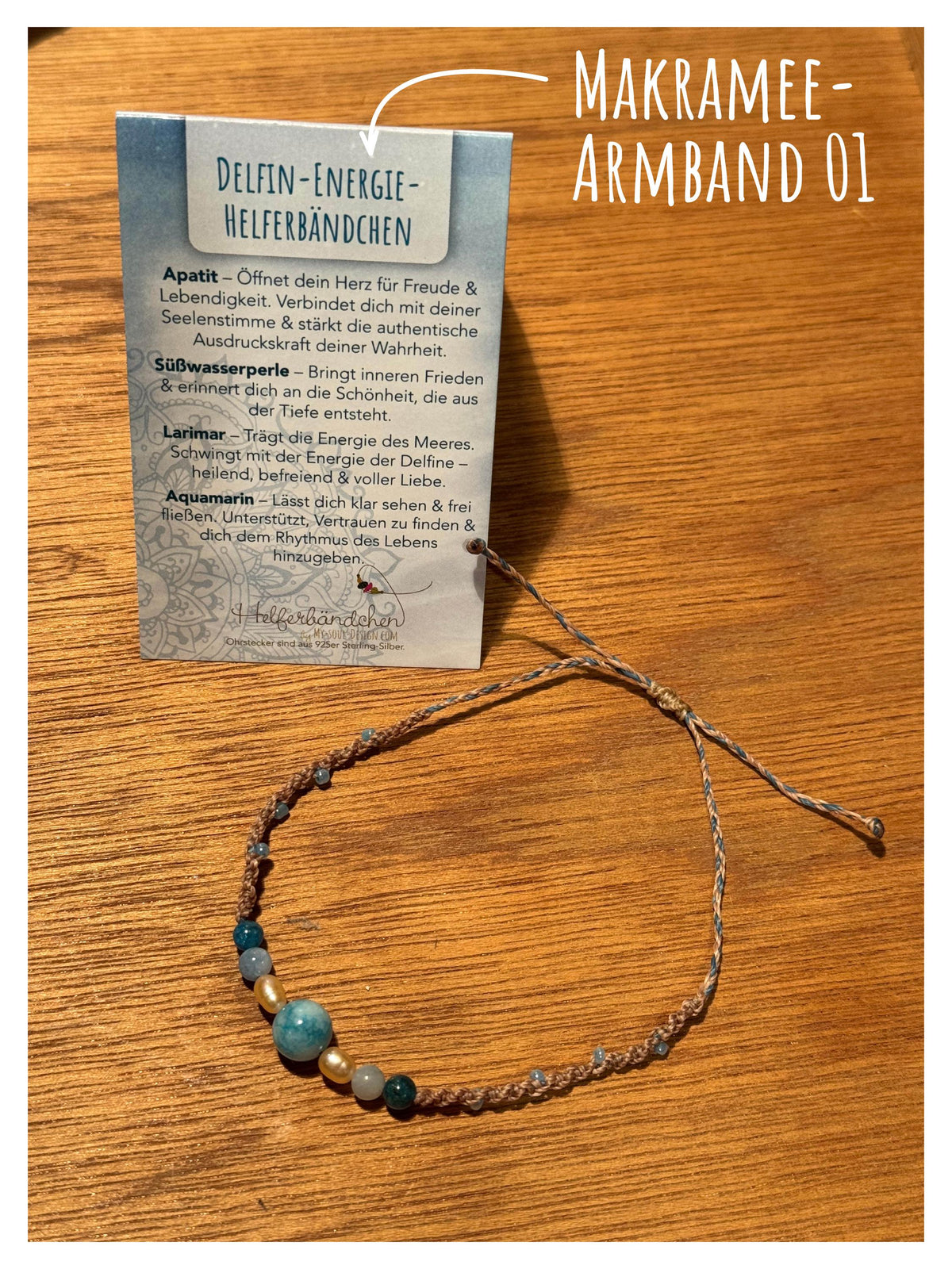 Helferbändchen® Delfin-Energie – Edelsteinschmuck mit Aquamarin, Larimar, Apatit und Süßwasserperle