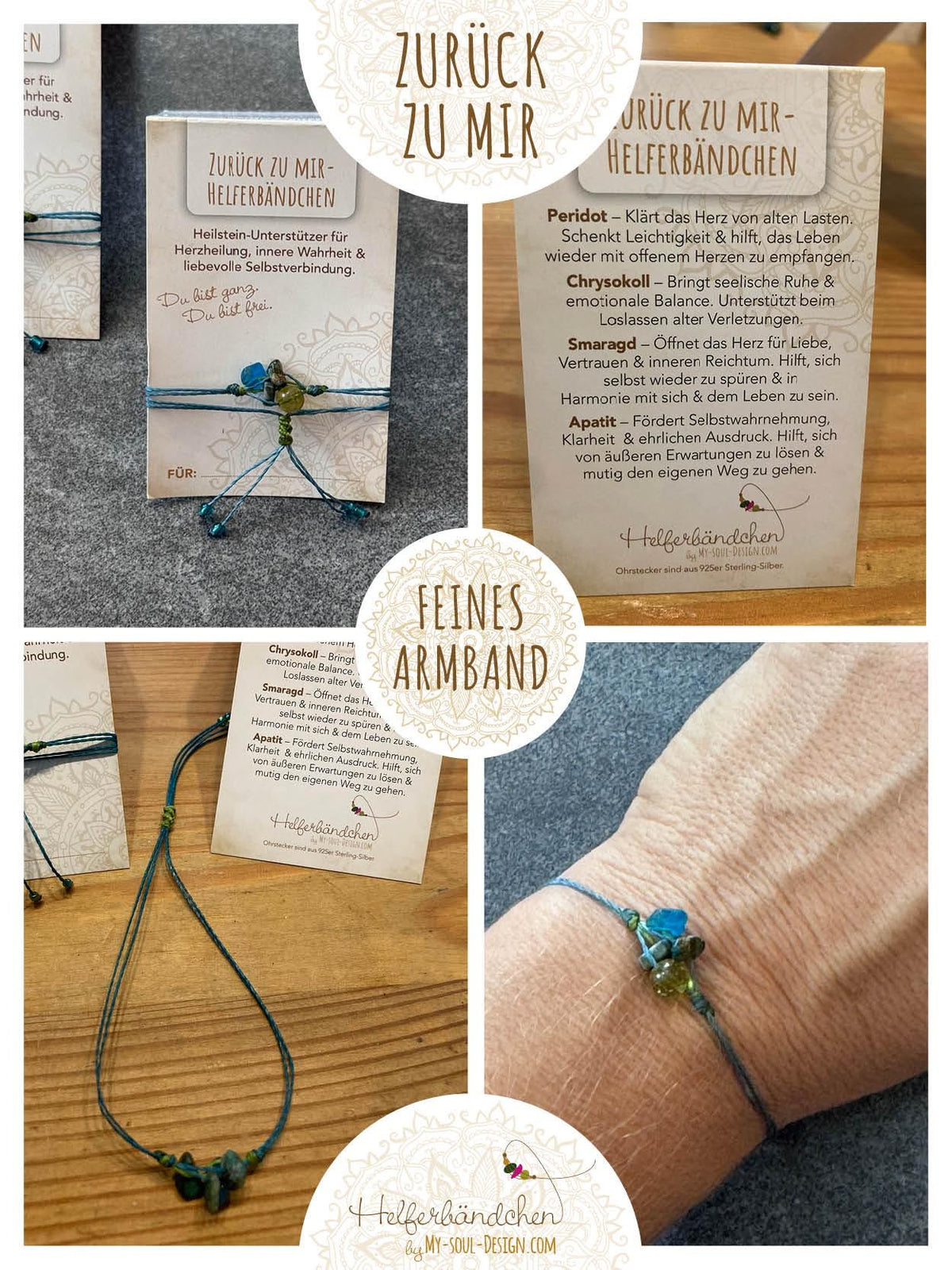 Helferbändchen® Zurück zu mir – Edelsteinschmuck mit Peridot, Chrysokoll, Smaragd und Apatit