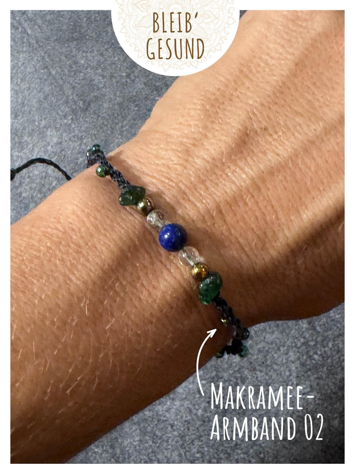 Helferbändchen® Genesungswünsche – Edelsteinschmuck mit Bergkristall, Aventurin, Hämatit und Lapislazuli