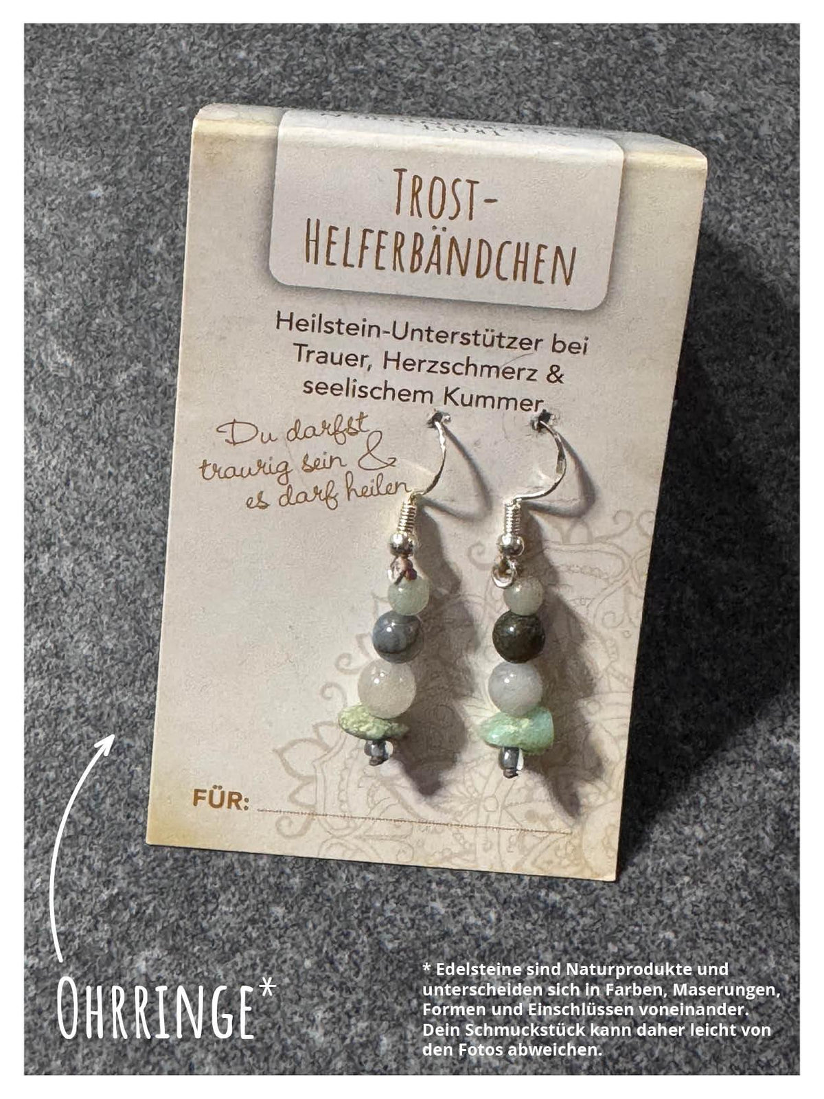 Helferbändchen® Trost – Edelsteinschmuck mit Amazonit, Labradorit, Chrysopras und Rauchquarz