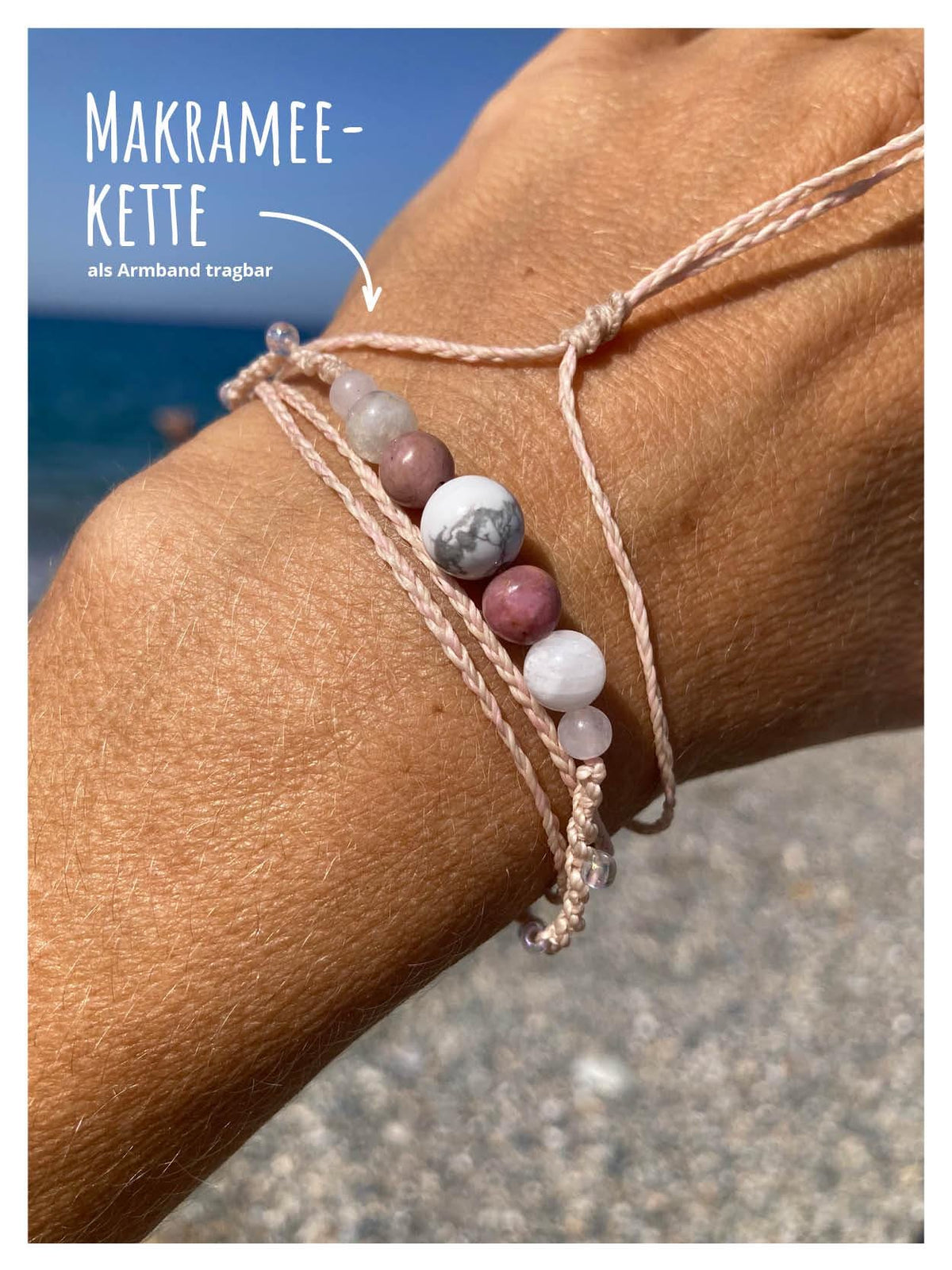 Helferbändchen® Selbstliebe – Edelsteinschmuck mit Rosenquarz, Rhodonit, Howlith und Mondstein