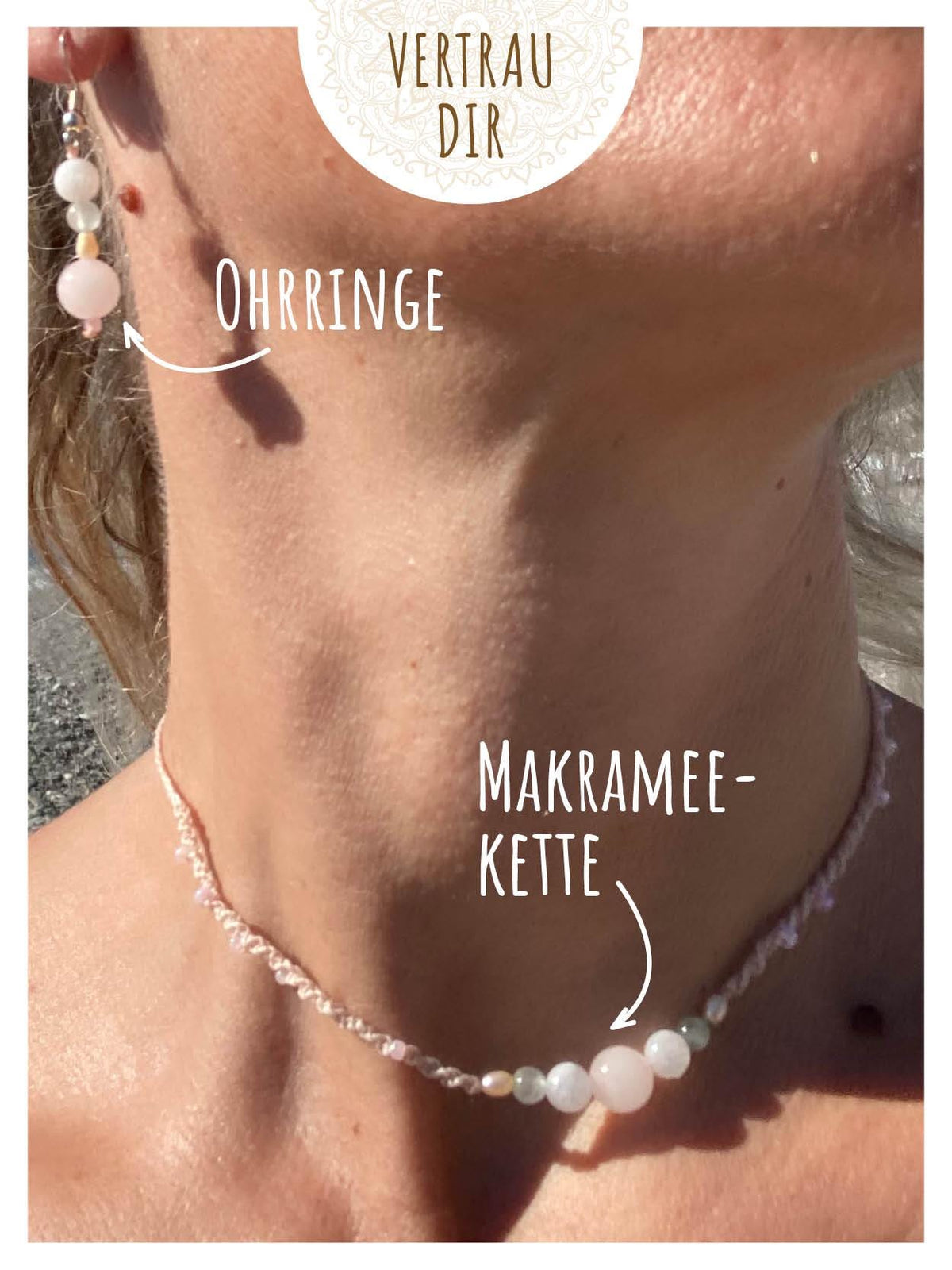 Helferbändchen® Vertrau Dir – Edelsteinschmuck mit Aventurin, Rosenquarz, Regenbogenmondstein und Süßwasserperle