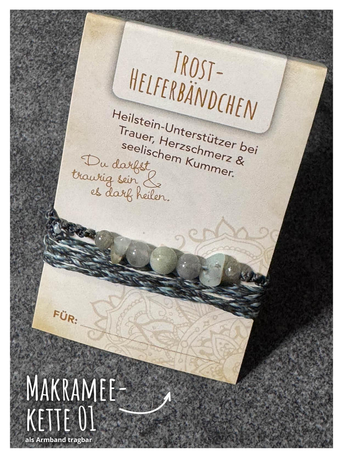 Helferbändchen® Trost – Edelsteinschmuck mit Amazonit, Labradorit, Chrysopras und Rauchquarz