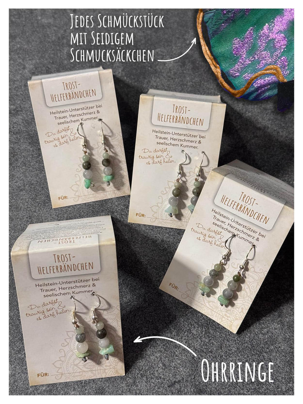 Helferbändchen® Trost – Edelsteinschmuck mit Amazonit, Labradorit, Chrysopras und Rauchquarz